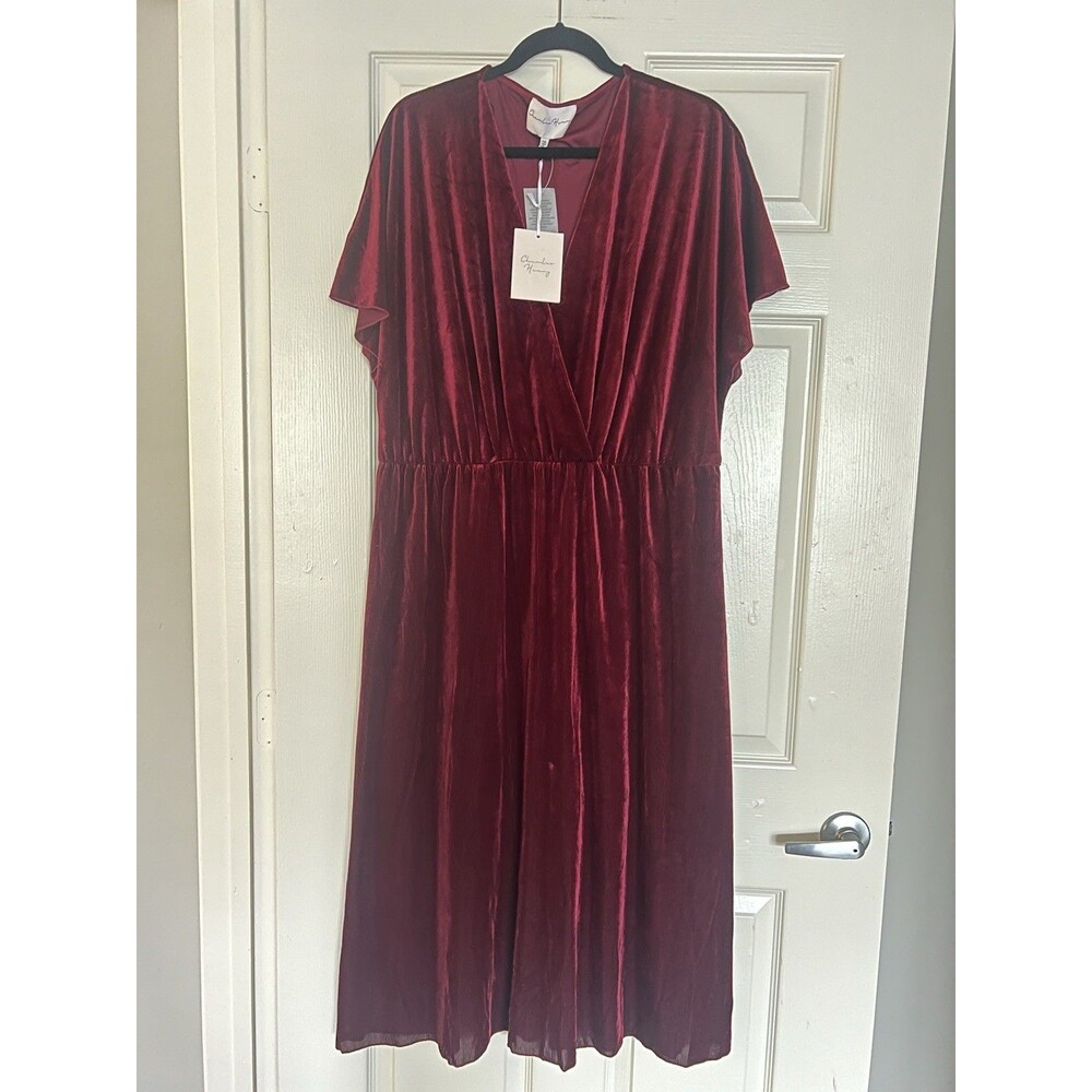 Charles Henry Burgundy Velvet Midi Dress Sz XXL Cocktail Party Business Luxe NWT